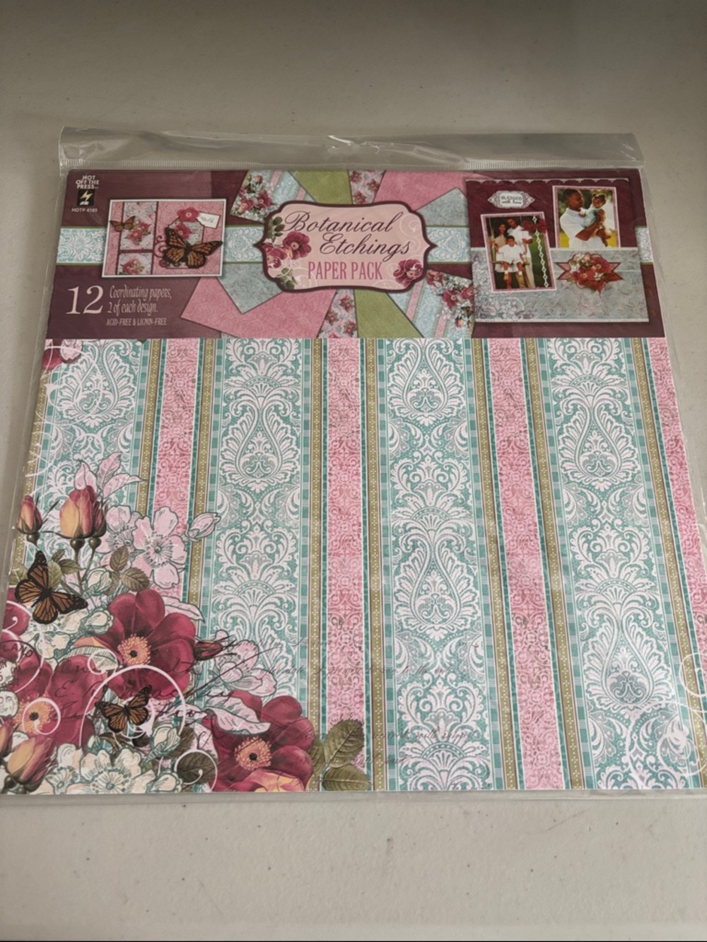 Botanical Etchings Paper Pack - Pink & Teal Decorative Scrapbook Paper